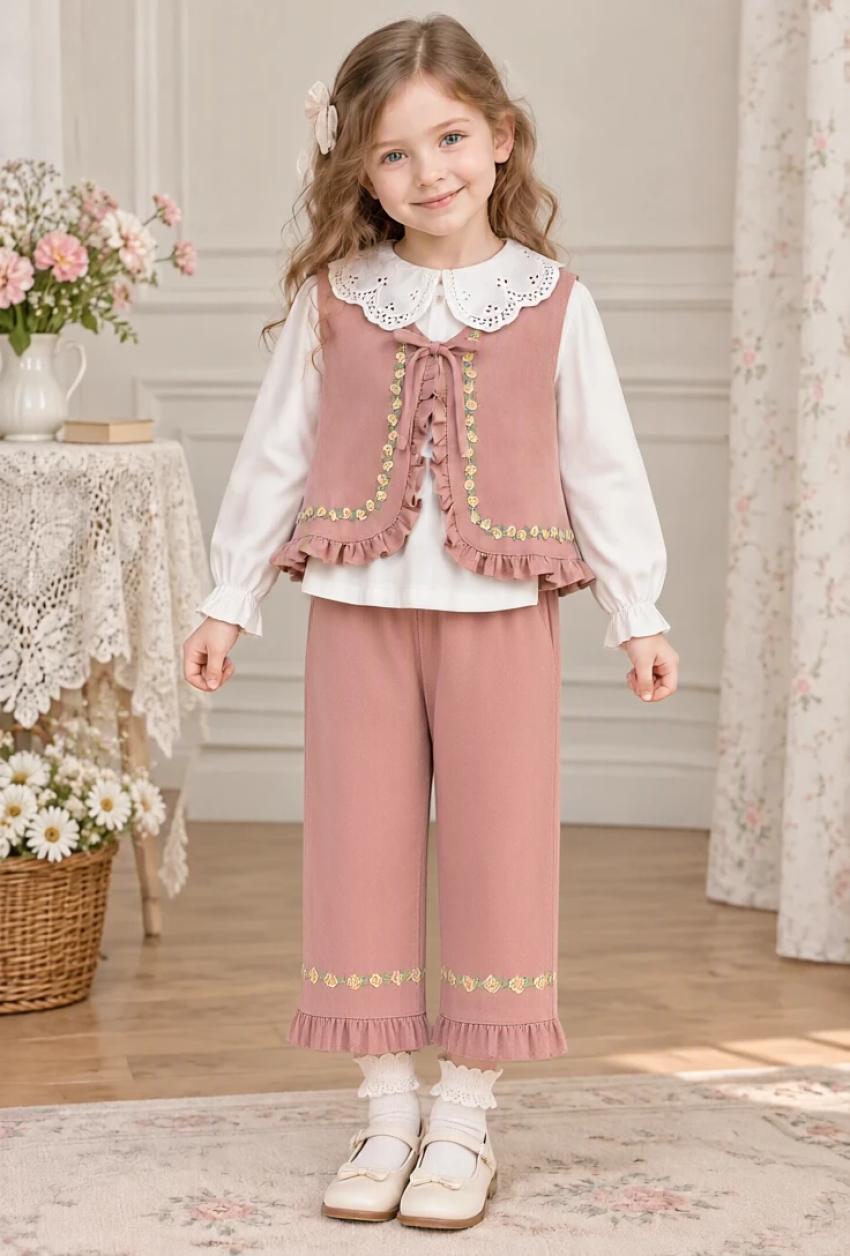 ست سه تيكه دخترانه واراداتي گلدوزي شده